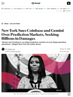 New York Sues Coinbase and Gemini Over Prediction Markets, Seeking Billions in Damages - Decrypt