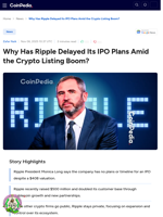 Why Has Ripple Delayed Its IPO Plans Amid the Crypto Listing Boom?