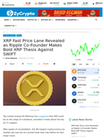 XRP Fast Price Lane Revealed as Ripple Co-Founder Makes Bold XRP Thesis Against SWIFT ⋆ ZyCrypto