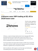 21Shares sees XRP trading at $2.45 in 2026 base case