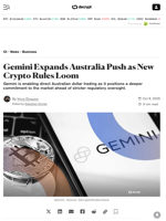 Gemini Expands Australia Push as New Crypto Rules Loom - Decrypt