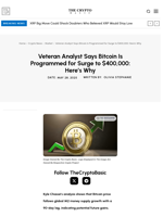 Veteran Analyst Says Bitcoin Is Programmed for Surge to $400,000: Here’s Why