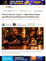 ‘Perfect time for crypto’ — Why Arthur Hayes sees Bitcoin benefiting from AI bubble burst  - AMBCrypto