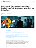 Backpack Exchange Launches Daily Proof of Reserves