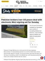 Pakistan brokers Iran-US peace deal with electronic MoU signing set for Sunday