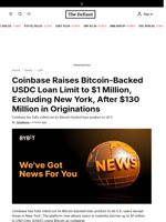 Coinbase Raises Bitcoin-Backed USDC Loan Limit to $1 Million, Excluding New York, After $130 Million in Originations - 