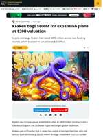 Kraken Raises $800M at $20B Valuation