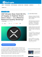 XRP Whales Now Hold 68.5% of Supply in Highest Share Since 2022 — Is a Massive Rebound Quietly Brewing? ⋆ ZyCrypto