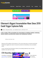 Ethereum's Biggest Accumulation Wave Since 2018 Could Trigger Explosive Rally
