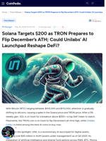 Solana Targets $200 as TRON Prepares to Flip December’s ATH; Could Unilabs’ AI Launchpad Reshape DeFi?