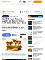 Gold Kisses Record Again as Banks Chase $4K Calls Into Year-End – Markets and Prices Bitcoin News
