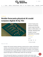 Nvidia forecasts physical AI could surpass digital AI by 10x