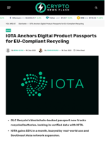 IOTA Anchors Digital Product Passports for EU-Compliant Recycling - Crypto News Flash