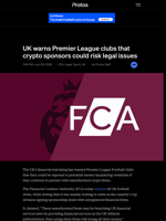 UK warns Premier League clubs that crypto sponsors could risk legal issues