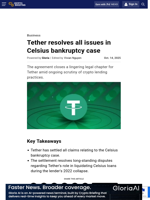 Tether resolves all issues in Celsius bankruptcy case