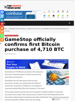 GameStop officially confirms first Bitcoin purchase of 4,710 BTC - The Crypto News Wire