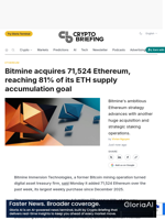 Bitmine acquires 71,524 Ethereum, reaching 81% of its ETH supply accumulation goal