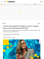 Ark Invest bought $21.5 million of COIN, CRCL, BLSH stock as bitcoin fell under $90,000