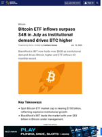 Bitcoin ETF inflows surpass $4B in July as institutional demand drives BTC higher