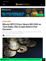 Bitcoin (BTC) Price: Nears $81,000 as Tech Rally Lifts Crypto Before Fed Decision - CoinCentral