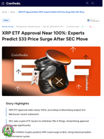 XRP ETF Approval Near 100%: Experts Predict $33 Price Surge After SEC Move