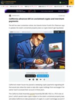 California advances unclaimed crypto, wide-ranging payments bill