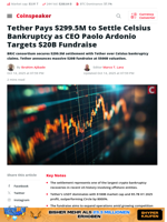 Tether Pays $299.5M to Settle Celsius Bankruptcy as CEO Paolo Ardonio Targets $20B Fundraise - Coinspeaker