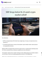 XRP drops below $1.25 amid crypto market selloff
