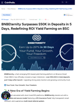 BNBEternity Surpasses $50K in Deposits in 5 Days, Redefining ROI Yield Farming on BSC