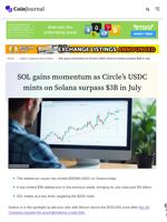 SOL gains momentum as Circle’s USDC mints on Solana surpass $3B in July - CoinJournal