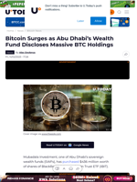 Bitcoin Surges as Abu Dhabi’s Wealth Fund Discloses Massive BTC Holdings