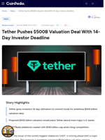 Tether Push $500B Valuation Deal With 14-Day Investor Deadline