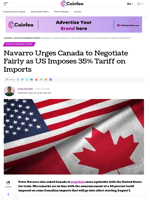 Navarro Urges Canada as the US Imposes a 35% Imports