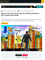 Bitcoin Treasuries Log Rare Selling Streak as BTC Trades near $66,000