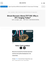 Bitcoin Recovers Above $117,000: Why is BTC Surging Today?