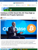 Coinbase (COIN) Stock Hits All-Time High as GENIUS Act Propels Optimism - TheNewsCrypto