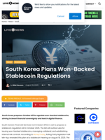 South Korea Plans Won-Backed Stablecoin Regulations | Live Bitcoin News