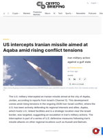 US intercepts Iranian missile aimed at Aqaba amid rising conflict tensions