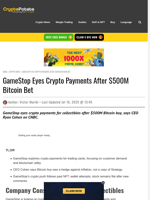 GameStop Eyes Crypto Payments After $500M Bitcoin Bet