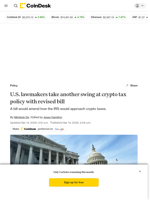 U.S. lawmakers take another swing at crypto tax policy with revised bill