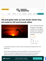 Oil and gold rally as Iran locks down key oil route to US and Israeli allies