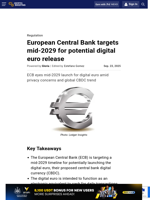European Central Bank targets mid-2029 for potential digital euro release