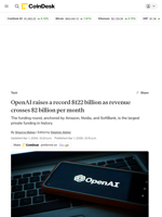 OpenAI raises a record $122 billion as revenue crosses $2 billion per month