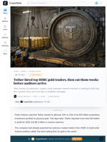 Tether hired top HSBC gold traders, then cut them weeks before auditors arrive