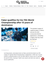 Faker qualifies for his 11th World Championship after 13 years of dominance