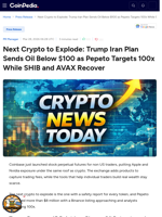 Next Crypto to Explode: Trump Iran Plan Sends Oil Below $100 as Pepeto Targets 100x While SHIB and AVAX Recover