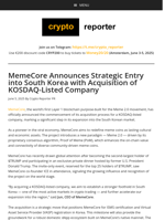 MemeCore Announces Strategic Entry into South Korea with Acquisition of KOSDAQ-Listed Company