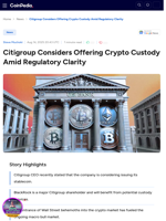 Citigroup Considers Crypto Custody Amid Regulatory Clarity 