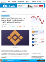 Windtree Therapeutics to Boost BNB Holdings After $520 Million Funding ⋆ ZyCrypto