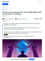 Ethereum Price Rallies 60% Following $3.4 Billion ETH Acquisition